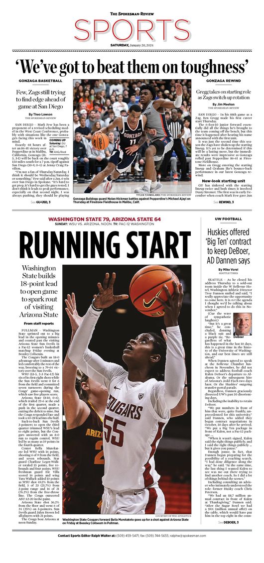 Sports Front Page for Jan. 20, 2024 | The Spokesman-Review
