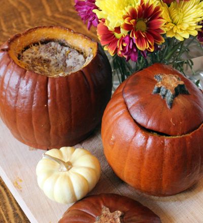 Custard baked in a pumpkin, a fun twist on pie. (Adriana Janovich)