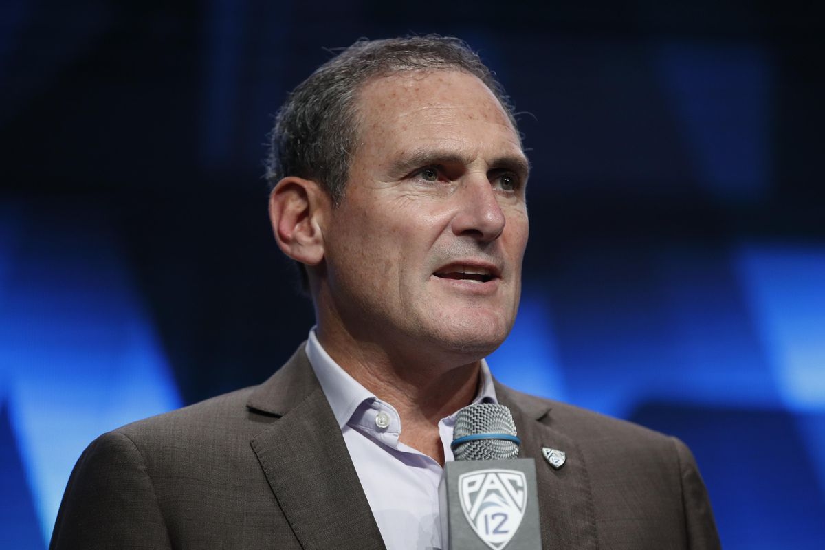 Pac-12 commissioner Larry Scott speaks at the Pac-12 Conference NCAA college football Media Day in Los Angeles, Wednesday, July 25, 2018. (Jae C. Hong / AP)