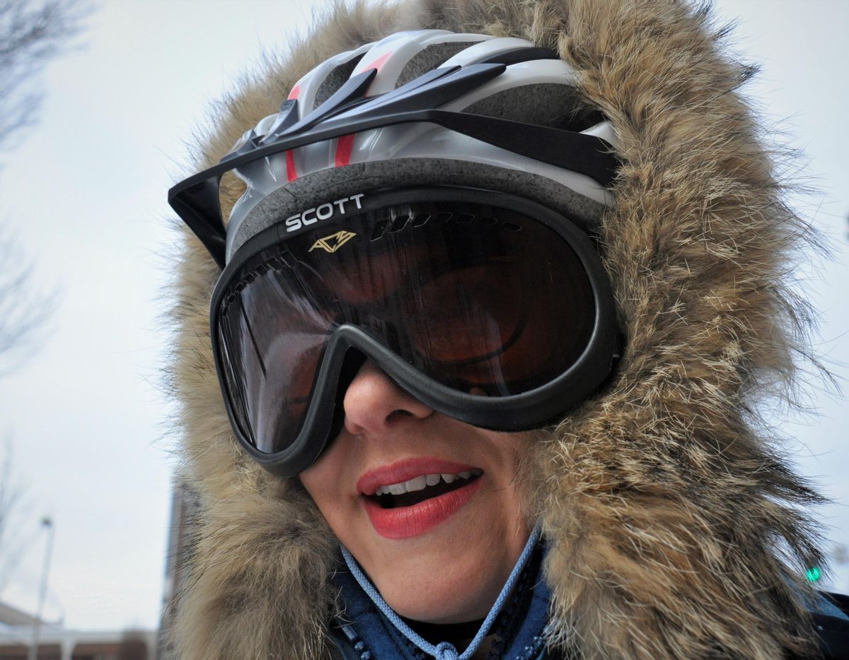 Mariah Rose McKay bundles up for bicycle commuting in bitter cold weather. (Rich Landers / The Spokesman-Review)