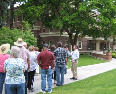 Eastern Washington University archivist Charles Mutschler takes a group on a tour around the EWU campus last year. Photo courtesy of EWU Friends of the Library (Photo courtesy of EWU Friends of the Library / The Spokesman-Review)