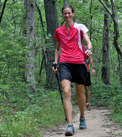 Jennifer Pharr Davis becomes emotional as she nears the end of a successful effort to set the unofficial record for the fastest hike of the Appalachian Trail on July 31, 2011. The beat the previos record by a day, ending her feat in 46 days, 11 hours and 20 minutes. (Associated Press)