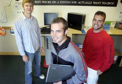
Computer techs, from left, Russ Baker, Ben Danforth and Ty Brown operate Northerspeed. 
 (Jesse Tinsley / The Spokesman-Review)