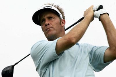 
Stuart Appleby of Victoria, Austrailia, follows his tee shot on the 18th hole of the second round at the 84 Lumber Classic.
 (Associated Press / The Spokesman-Review)