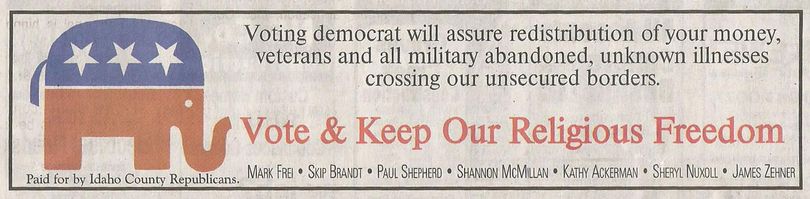 Idaho County Republicans ad from the Idaho County Free Press