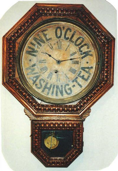 
Late 19th century regulator clock promoting laundry powder. 
 (The Spokesman-Review)