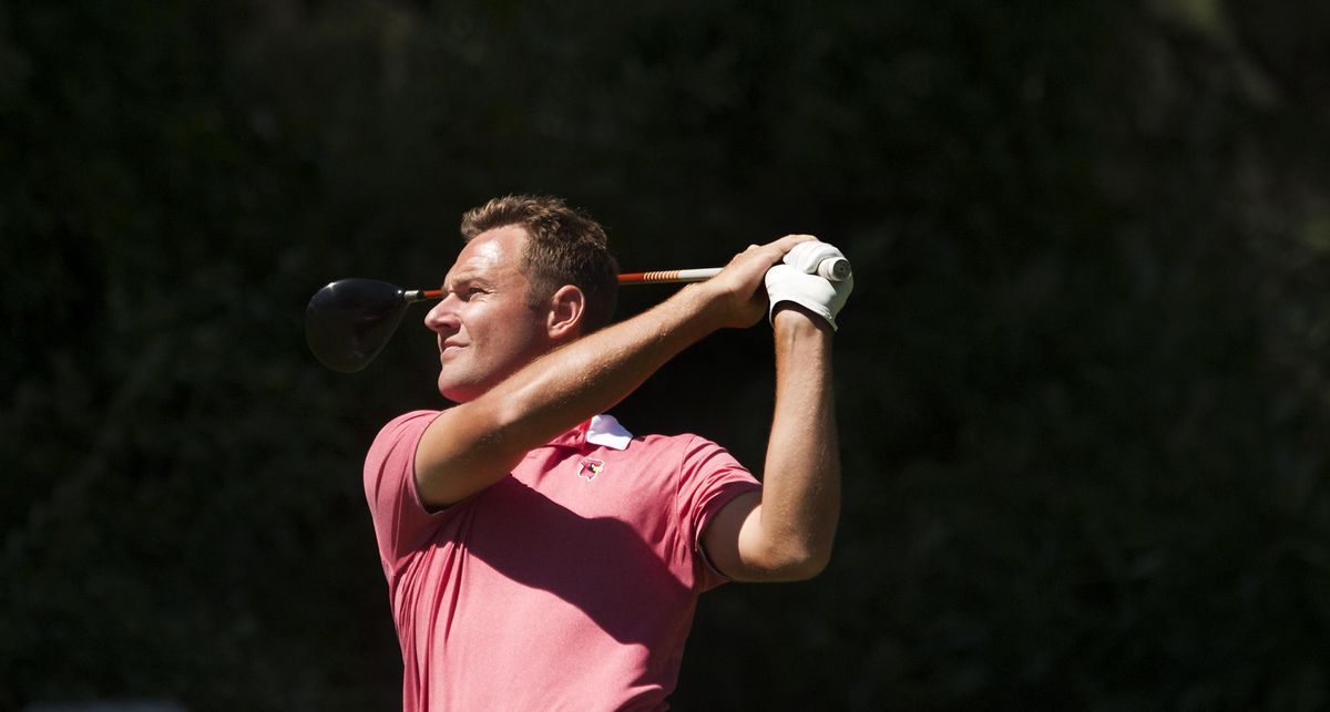 Russell Grove of North Idaho College tees off the 7 during the 2017 PNW Rosauers Open Invitational at Indian Canyon Golf Course in Spokane on Sunday, July 16, 2017. (Kathy Plonka / The Spokesman-Review)