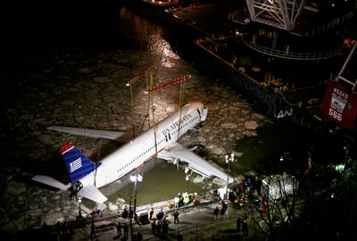 The wreckage of US Airways Flight 1549 is lifted from the Hudson River on Saturday. The pilot told investigators  trying to return to the airport could have led to a “catastrophic” crash.  (Associated Press / The Spokesman-Review)