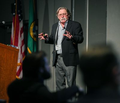 Farm economist Randy Fortenbery delivers his outlook for area wheat farmers Wednesday at the Spokane Ag Expo and Farm Forum.  (DAN PELLE/THE SPOKESMAN-REVIEW)