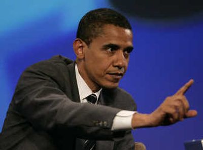 
Sen. Barack Obama gestures Friday as he replies to a question at the National Association of Black Journalists  meeting in Las Vegas. Associated Press
 (Associated Press / The Spokesman-Review)