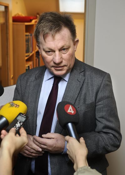 Claes Borgstrom, lawyer for the two Swedish women accusing Julian Assange of sexual assault, talks to the media Wednesday. (Associated Press)