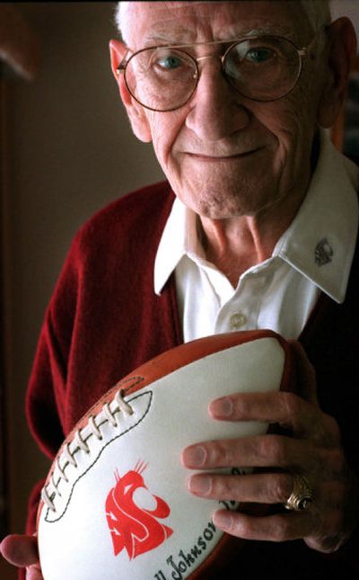 Randall Johnson, shown in 2002, created the Washington State College Cougar emblem as a student in the 1930s.
(File / The Spokesman-Review)