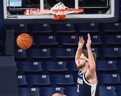 Gonzaga sophomore forward Drew Timme slams during last week's Kraziness in the Kennel at the McCarthey Athletic Center.  (By Dan Pelle / The Spokesman-Review)