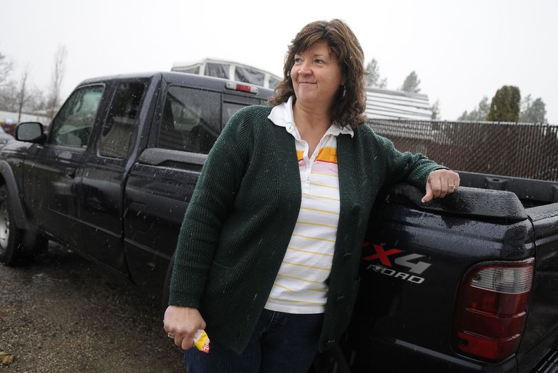 Sherry L. Prickett, of Spokane, was stopped at a red light on Farwell Road when her Ford Ranger was rear-ended by a pickup driven by Spokane police Sgt. Bradley Thoma.  (Dan Pelle)