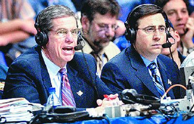 
Former Duke basketball player Jim Spanarkel, left, and Ian Eagle team up on CBS broadcast Friday from Arena. 
 (Holly Pickett / The Spokesman-Review)
