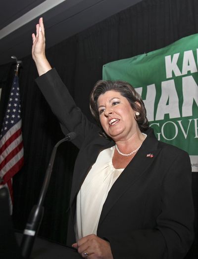 Former Georgia gubernatorial candidate Karen Handel waves to supporters during an election-night party in Atlanta in 2010. According to a source with direct knowledge of decision-making at Komen headquarters in Dallas, Handel, vice president for public policy, was a driving force behind Susan G. Komen for the Cure’s decision this week to cut breast-screening grants to Planned Parenthood. Komen officials denied she had a major role. (Associated Press)