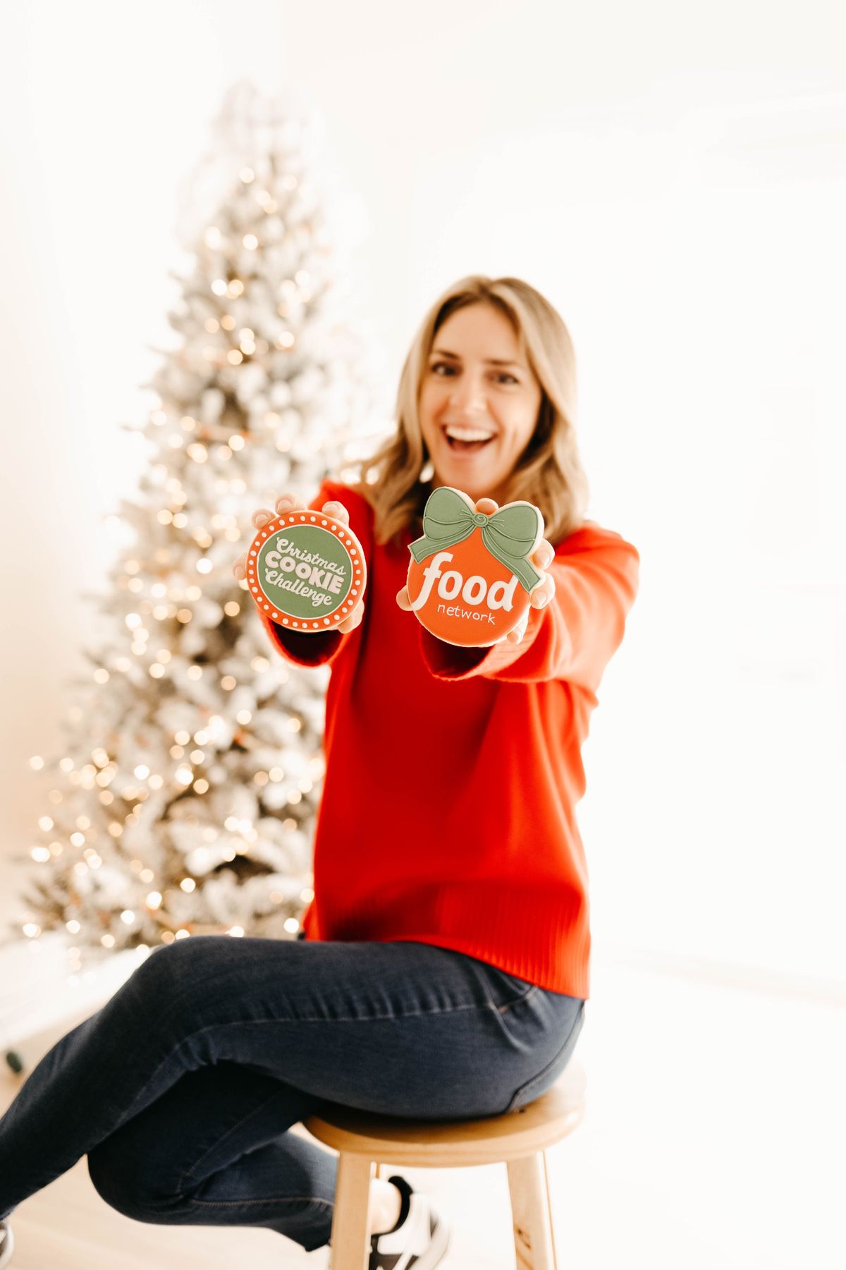 Casey Bates holds cookies she hand-cut and decorated for a photo session prior to being a contestant in an episode of “Christmas Cookie Challenge” Season 8 airing 9 p.m. Thursday on the Food Network. She runs Casey Bates Creates, a cookie business, from her home in Colton, Wash.  (Shaundra Baumwart Photography)