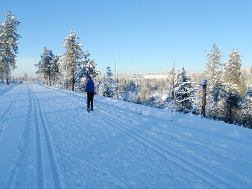 Snow followed by cold weather allowed Spokane City Parks to groom the Centennial Trail for cross-country skiing from Seven Mile to Bowl and Pitcher overlook for the New Year holiday. (Steven Reynolds)