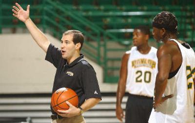 Baylor head coach Scott Drew offers instructions during an October practice at Ferrell Center as Richard Hurd, right, and Tim Bush listen in. 
 (Associated Press / The Spokesman-Review)