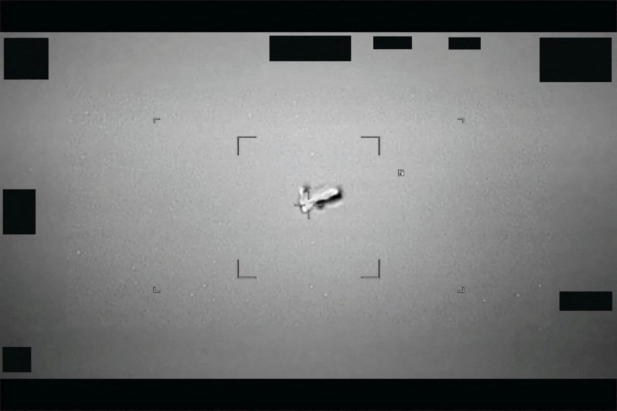 A football-shaped body reported by the U.S. Indo-Pacific Command in 2024 is seen as part of a series of documents released Friday.  (Defense Department)