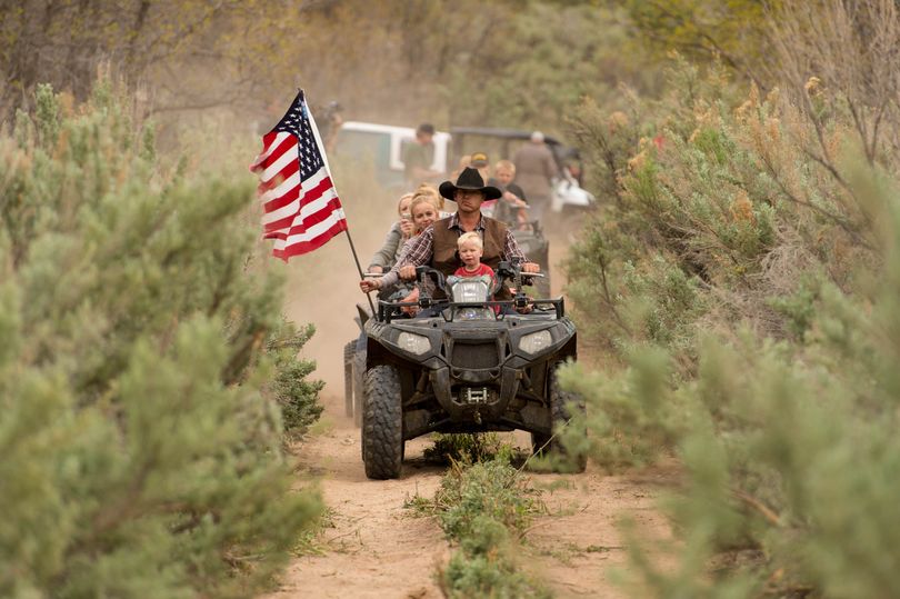 Ryan Bundy, son of the Nevada rancher Cliven Bundy, rides an ATV into Recapture Canyon north of Blanding, Utah on Saturday, May 10, 2014, in a protest against what demonstrators call the federal government's overreaching control of public lands. The area has been closed to motorized use since 2007 when an illegal trail was found that cuts through Ancestral Puebloan ruins. The canyon is open to hikers and horseback riders. (Trent Nelson / The Salt Lake Tribune)