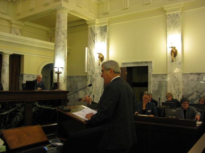 Senate Education Chairman John Goedde, R-Coeur d'Alene, gives his recommendation to JFAC on public school funding; essentially, he had no recommendation, as his committee couldn't reach consensus on how to deal with cuts. (Betsy Russell)