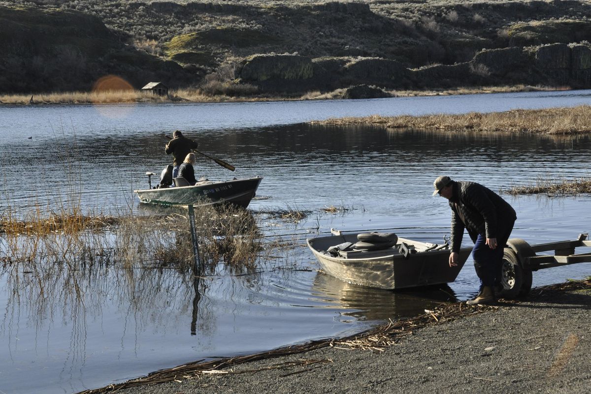Water levels at Coffeepot Lake and others in Eastern Washington have been abnormally high in the 2017 early season, sometimes above normal boat launching ramps. (Rich Landers / The Spokesman-Review)