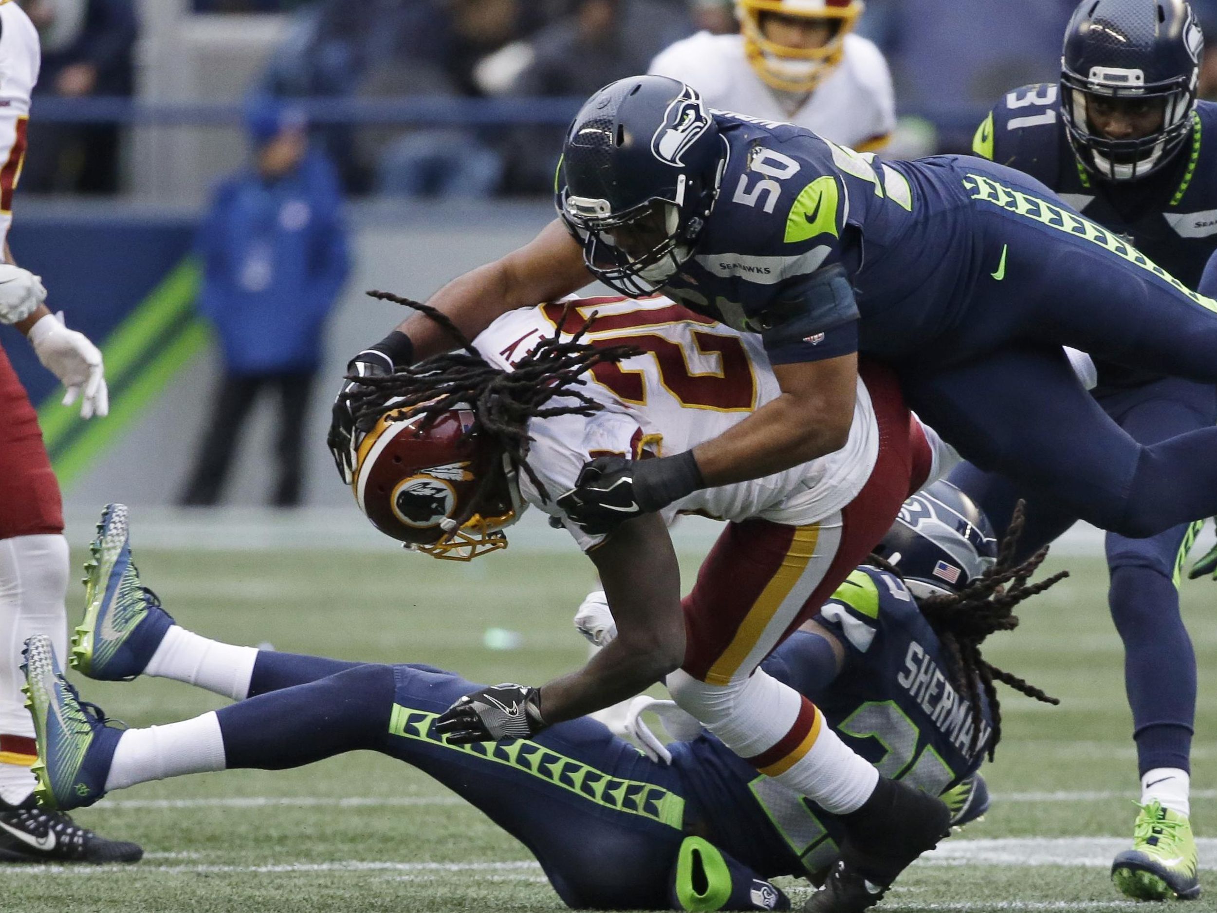 Seattle Seahawks outside linebacker K.J. Wright (50) and Seattle