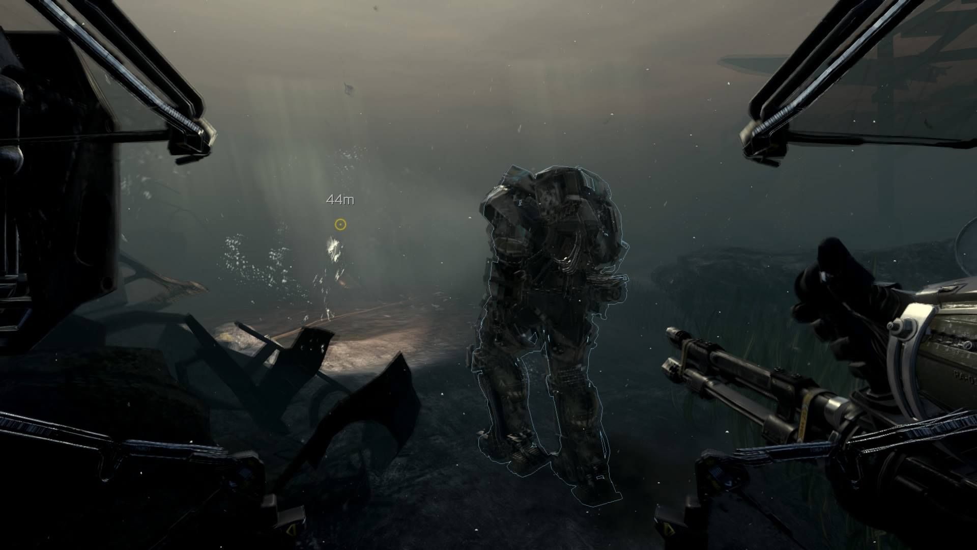 Mech suit walking
	underwater