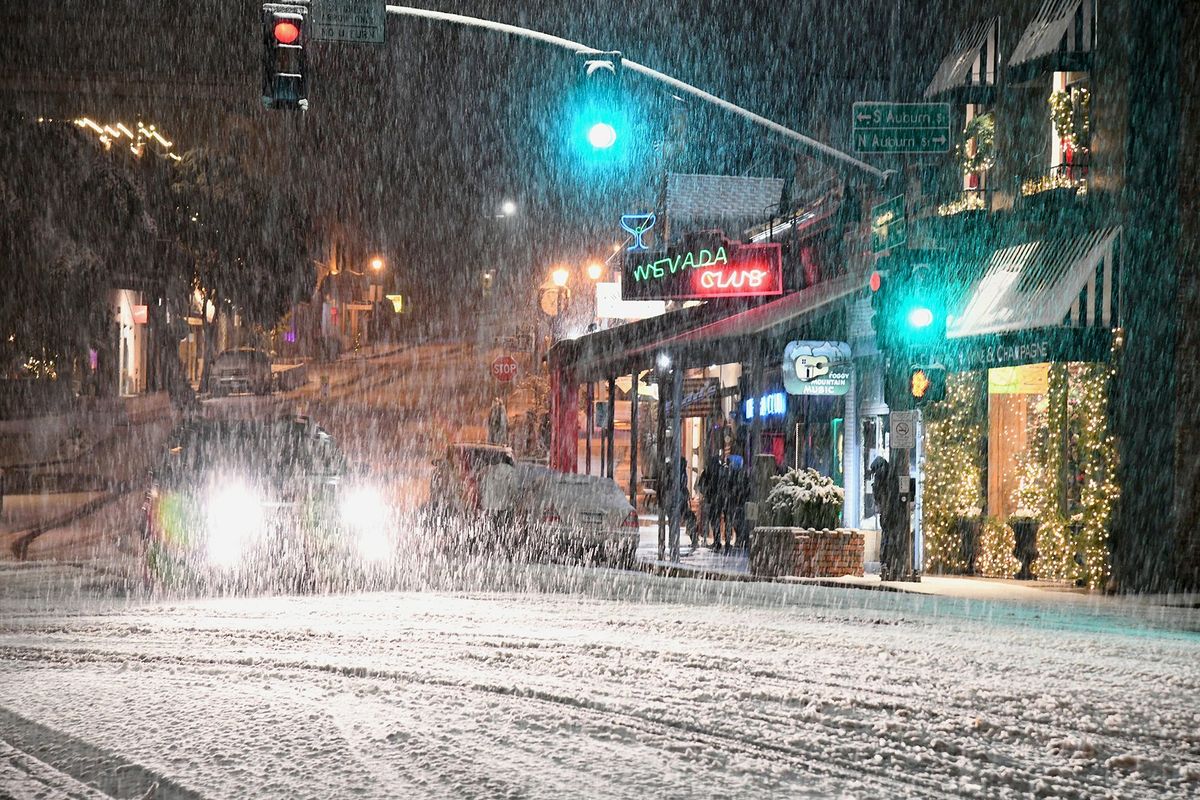 Motorists navigate downtown Grass Valley, Calif.