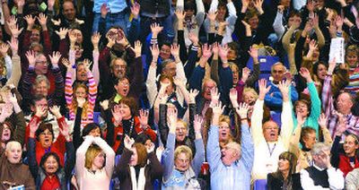 
Skating fans perform The Wave at Saturday's men's free skate.
 (Dan Pelle / The Spokesman-Review)