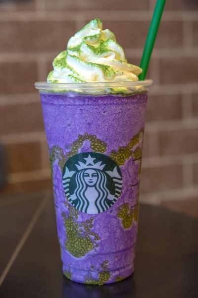 This is the seasonal drink Witches Brew from Starbucks. It’s a purple Frappuccino which tastes like Orange Creamsicle, with a syrup filled with chia seeds, topped with whipped cream and sprinkles. Photographed Oct. 26, 2018. Jesse Tinsley/THE SPOKESMAN-REVIEW (Jesse Tinsley / The Spokesman-Review)