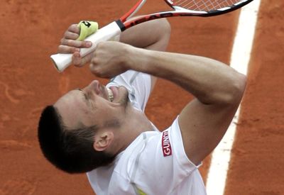 Robin Soderling expresses his feelings after defeating four-time defending champion Rafael Nadal on Sunday. (Associated Press / The Spokesman-Review)