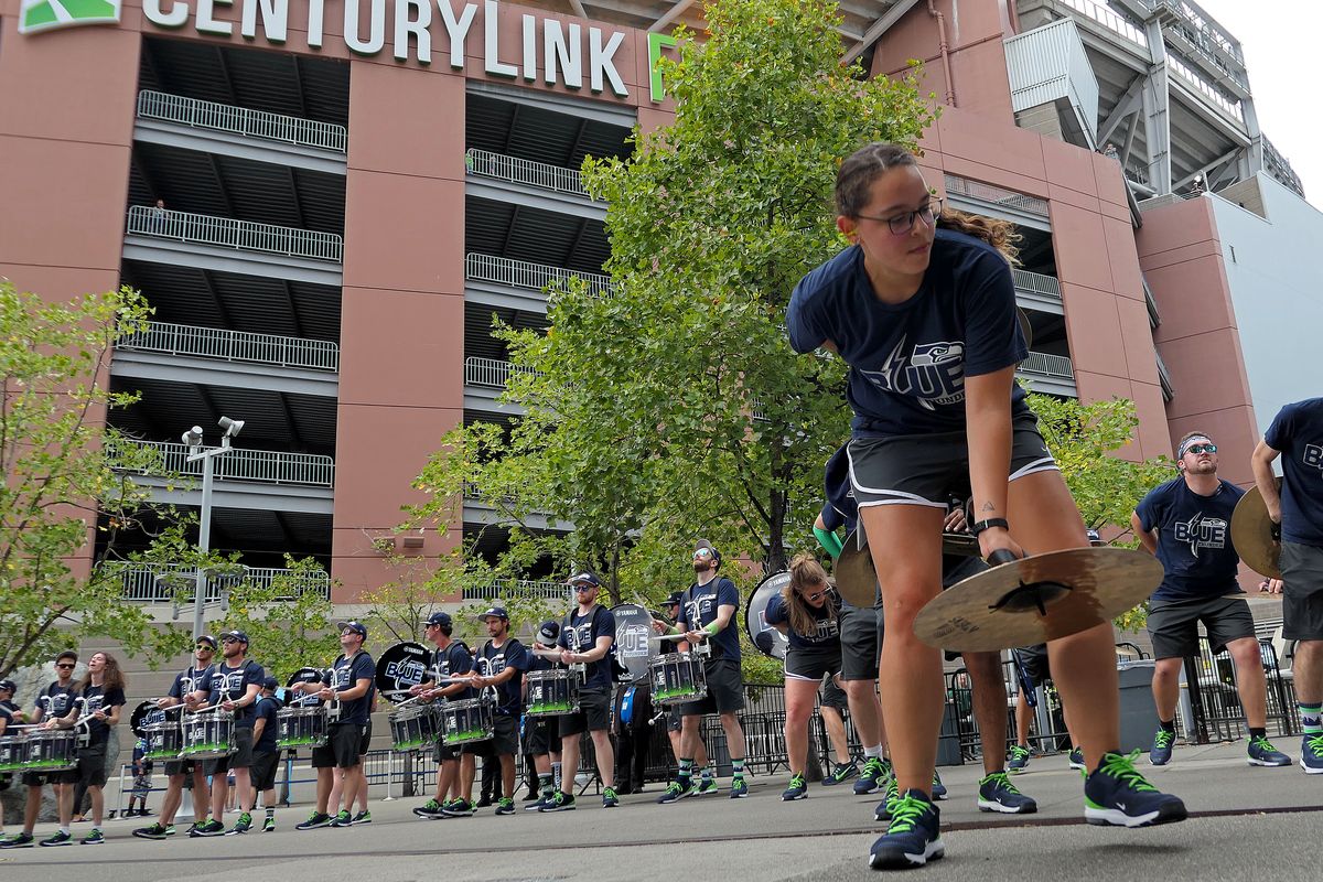 Blue Thunder performs just outside of CenturyLink Stadium prior to the Aug. 28 matchup between the Raiders and Seahawks. (John Nelson)