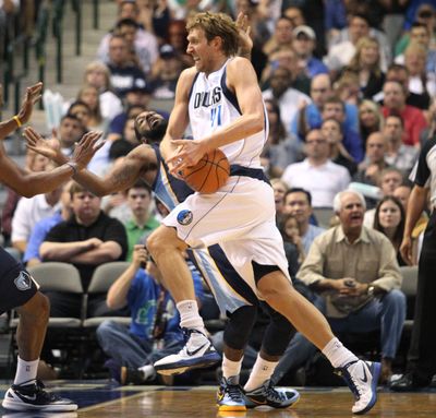 Dirk Nowitzki drove Dallas past Memphis with 23 points and 10 rebounds. (Associated Press)