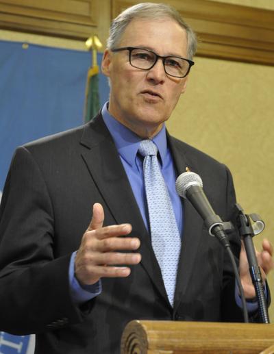 OLYMPIA -- Gov. Jay Inslee explains some of the things he wants, and doesn't want, the Legislature to do in an upcoming special session on April 23, 2015. (Jim Camden/Spokesman-Review)