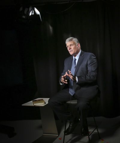 Franklin Graham is scheduled to speak Thursday  at the Spokane County Fair and Expo Center as part of his “Decision America” tour. (Bebeto Matthews / AP)