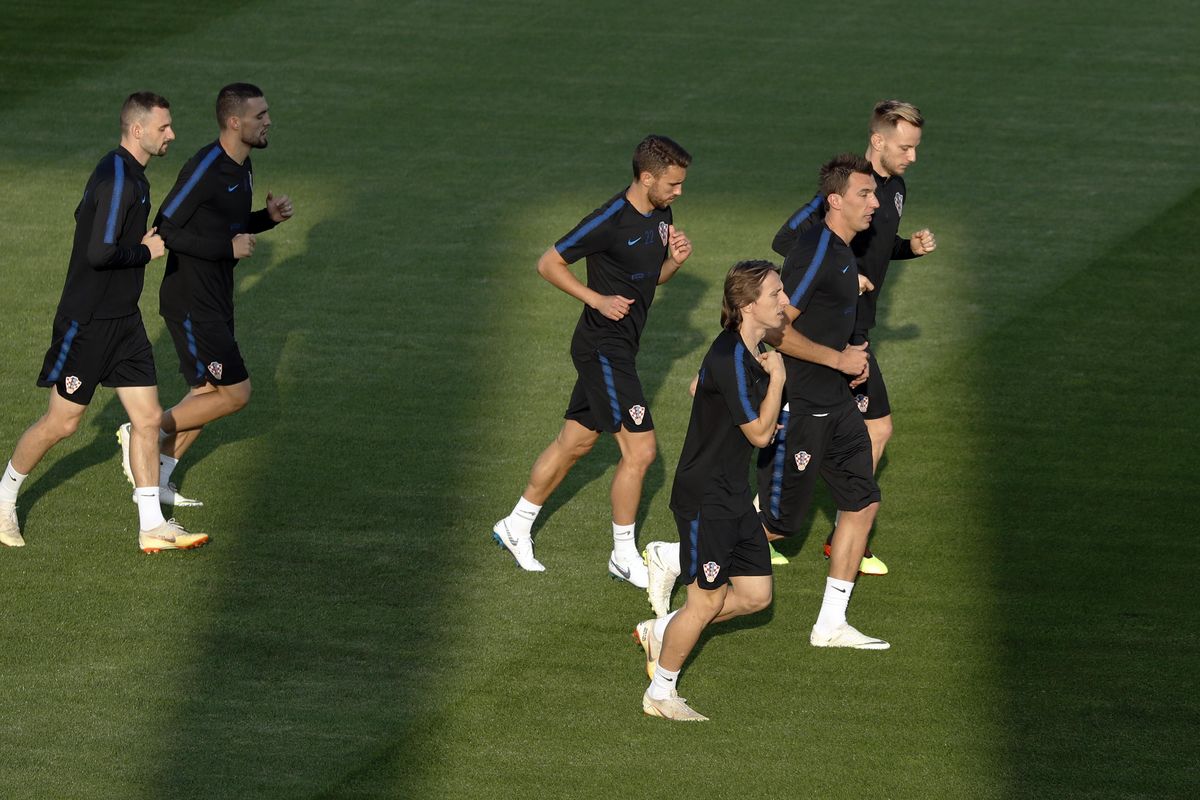 Croatia players warm up during a training session  in Moscow, Russia, on Friday. (Darko Bandic / AP)