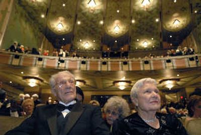
Bill and Phyllis Kelsch take their seats in the front row of the Martin Woldson Theater at the Fox for the opening night concert.
 (The Spokesman-Review)