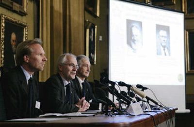 
Members of the Royal Academy of Sciences announce the winners of the 2005 Nobel Economics Prize on Monday. 
 (Associated Press / The Spokesman-Review)