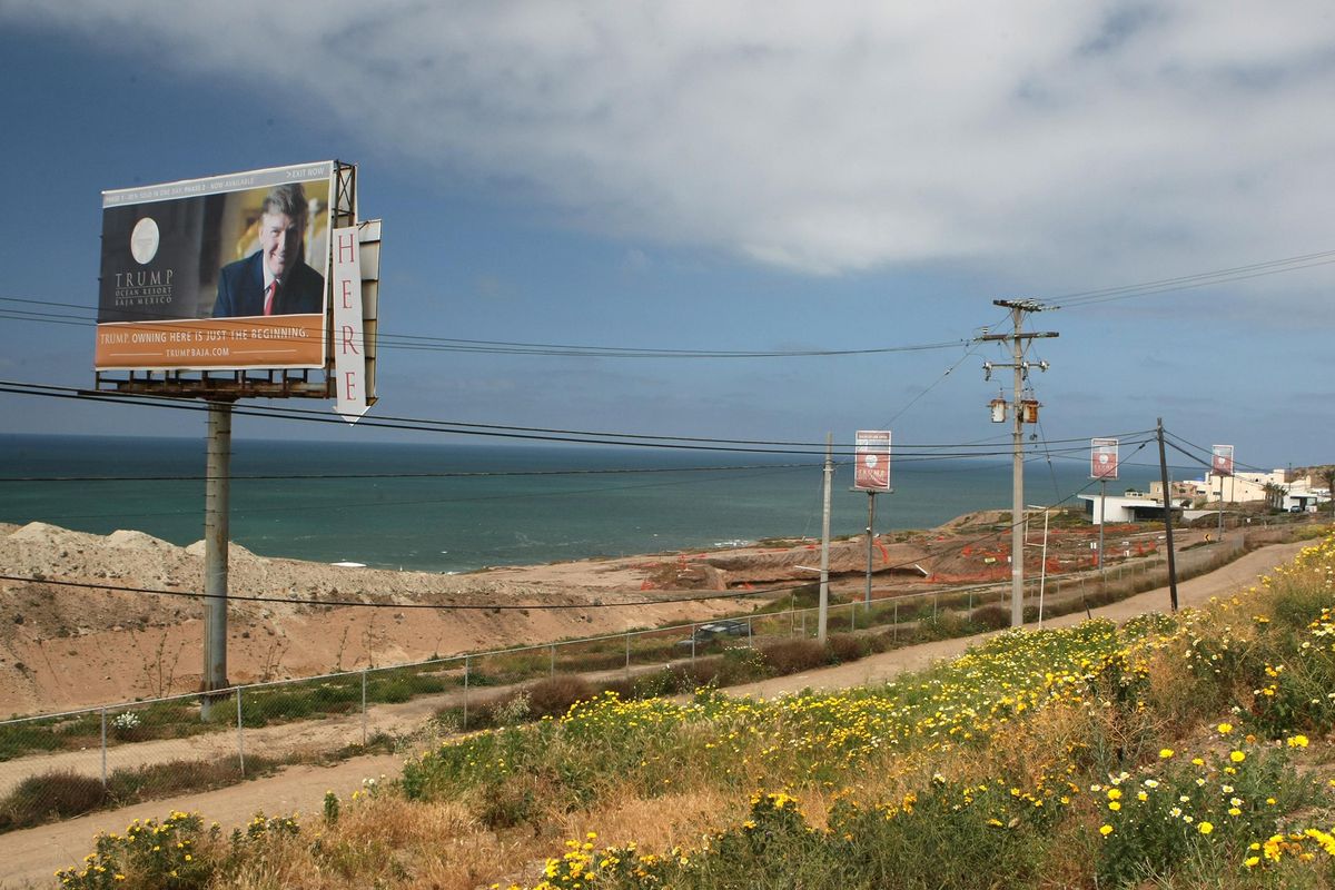About 10 miles south of the border a billboard advertises the site of Trump Oceans Resort Baja Mexico in 2009. (Don Bartletti / Los Angeles Times)
