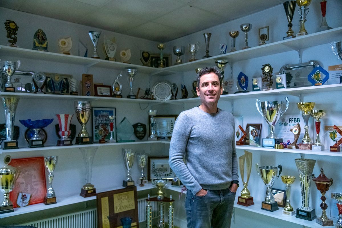 **EMBARGO: No electronic distribution, Web posting or street sales before MONDAY 12:01 A.M. ET MAY 15, 2023. No exceptions for any reasons. EMBARGO set by source.** FILE -- Frédéric Donnadieu, President of the Nanterre 92 basketball club, who NBA draft prospect Victor Wembanyama first played for when he was 16, at his office in Nanterre, France, on the outskirts of Paris, Sept. 29, 2022. Wembanyama, who has been hailed as the most surefire N.B.A. prospect since LeBron James, is all but certain to be the No. 1 pick in the draft in June. (James Hill/The New York Times)  (JAMES HILL)