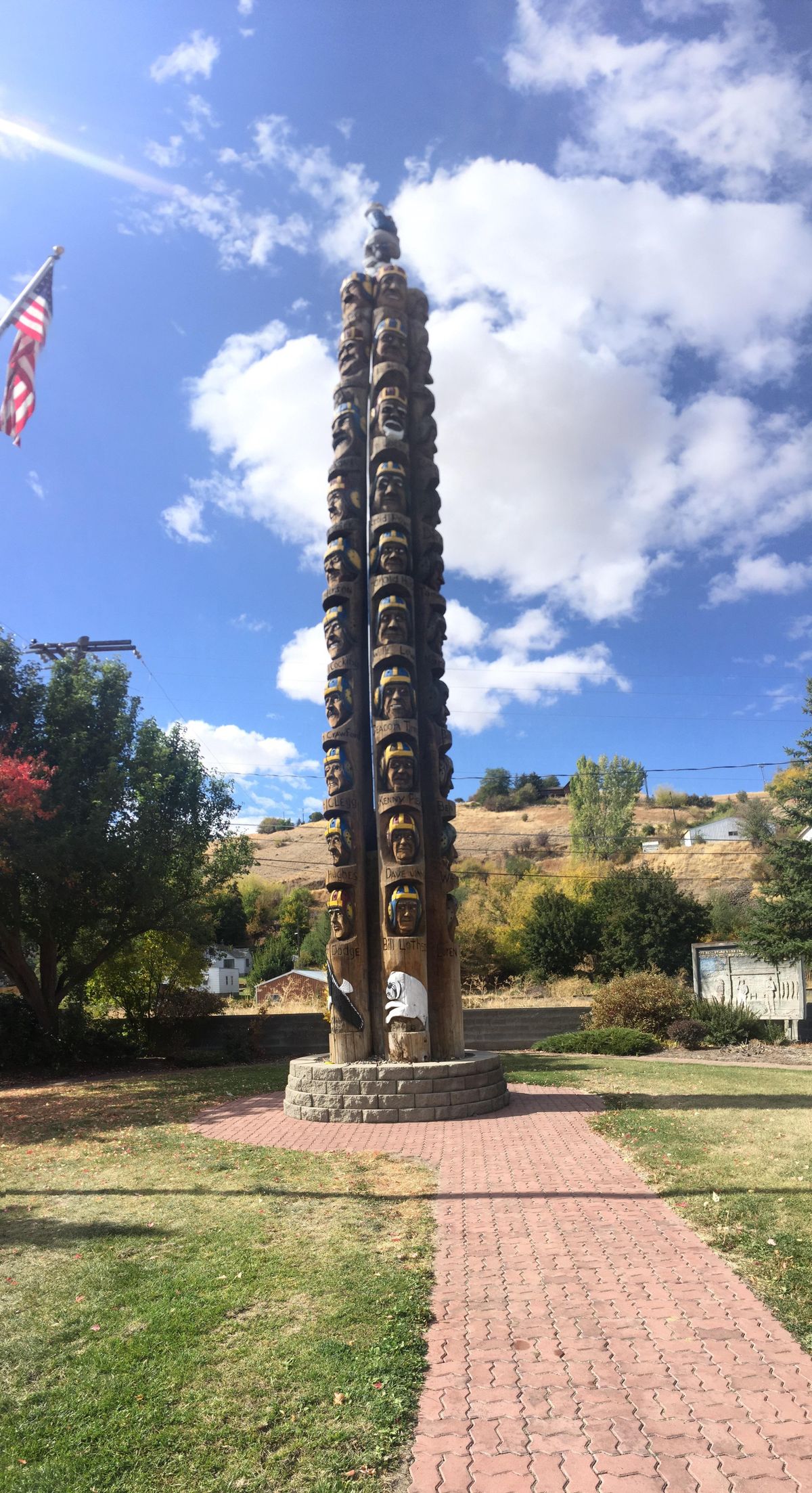The “Codger Pole” is a piece of chainsaw art in Colfax, dedicated in 1991 to commemorate a 1988 football game. It’s being restored.