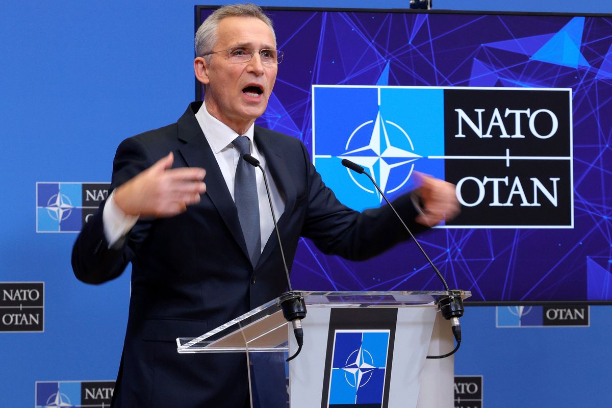 NATO Secretary General Jens Stoltenberg speaks during a media conference after an extraordinary meeting of NATO Ministers of Foreign Affairs via video link at NATO headquarters, in Brussels, Friday, Jan. 7, 2022. NATO foreign ministers on Friday discussed Russia