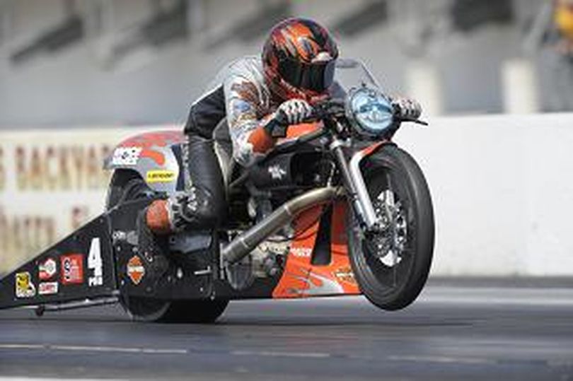 Andrew Hines blasts off the line. (Photo courtesy of NHRA) (The Spokesman-Review)