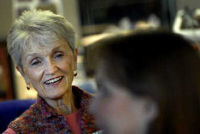 
Wilma Engstrom speaks with co0workers at Hospice on Tuesday. 
 (Jed Conklin / The Spokesman-Review)