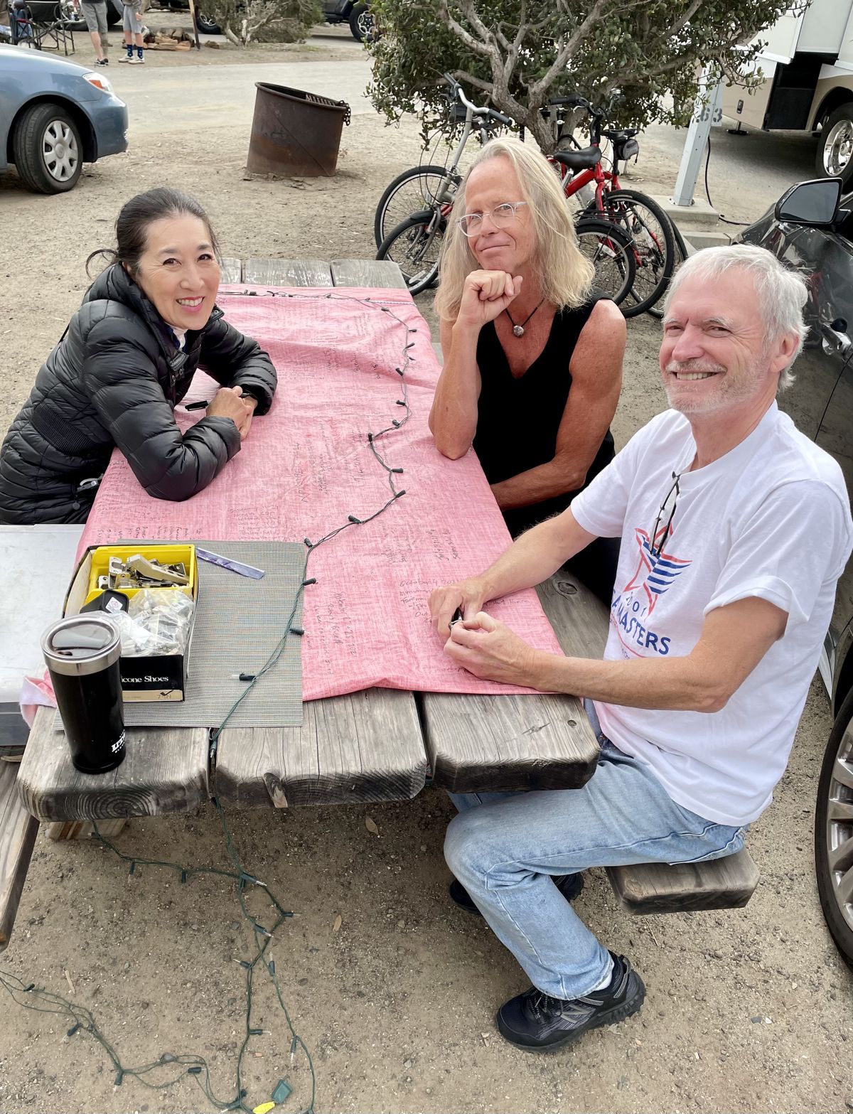 Friends Kathy Suzuki and Randy Messenger join John for a visit to San Clemente. (Leslie Kelly)