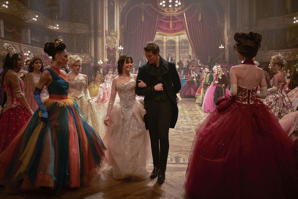 Camila Cabello and Nicholas Galitzine in “Cinderella.”  (Kerry Brown/Amazon Studios)