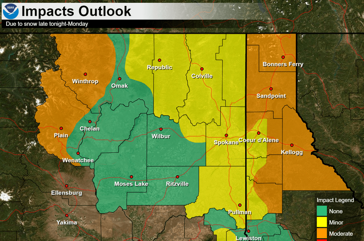 Heavy snowfall expected in Cascade mountains, Idaho Panhandle on Monday
