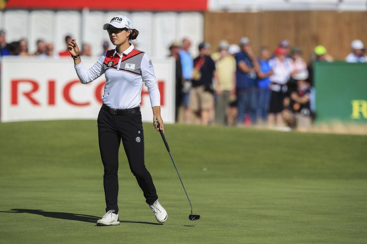 Australia’s Minjee Lee on the 18th green during day one of the Women’s British Open at Royal Lytham & St Annes Golf Club in Lytham, England, Thursday, Aug. 2, 2018. (Peter Byrne / Associated Press)